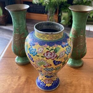 In great vintage condition beautiful 3 cloisonné vases .